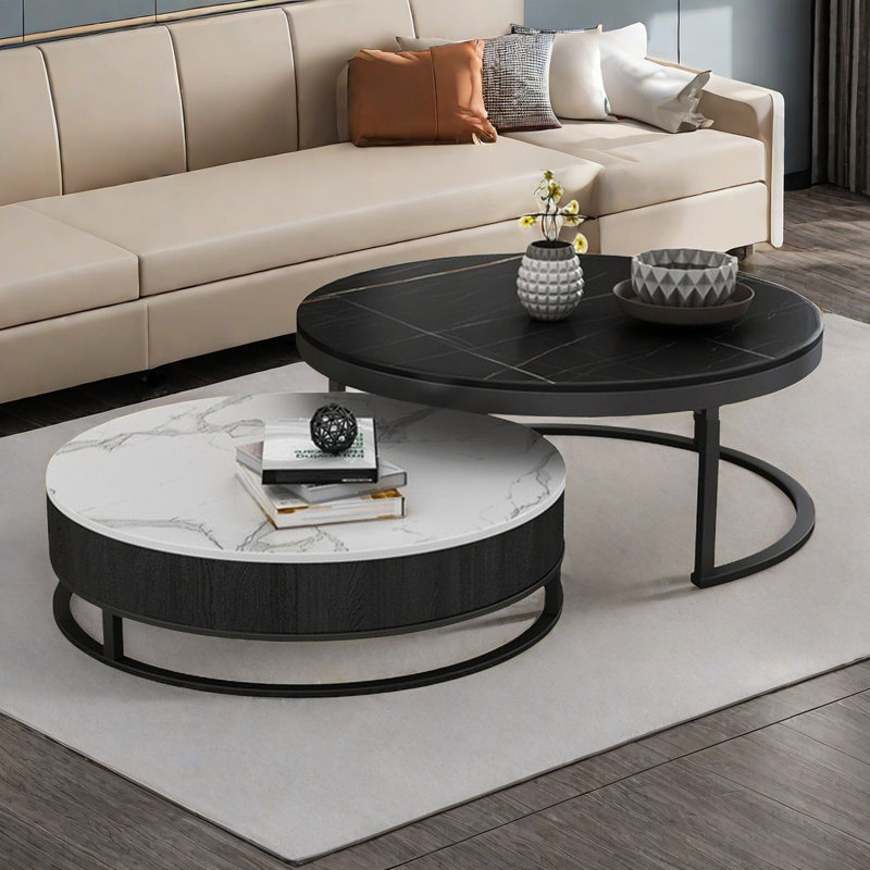 Table basse simple et moderne, Noir / blanc, 15" H x 31.5" L x 31.5" W