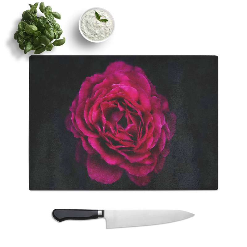 Tempered Glass Fuscia Pink Carnation Chopping Board, 20 cm x 28.5 cm