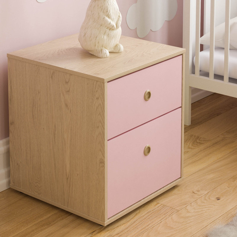 Kayshia 2 Drawer Bedside Table, Pink/Oak