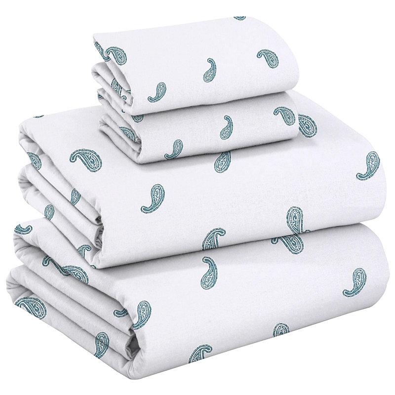 100% Cotton Flannel Sheet Set 4 Piece Warm Cozy Fall Sheets 16 inch Deep Pocket Bed Sheets, Queen, Folk Tale/Paisley