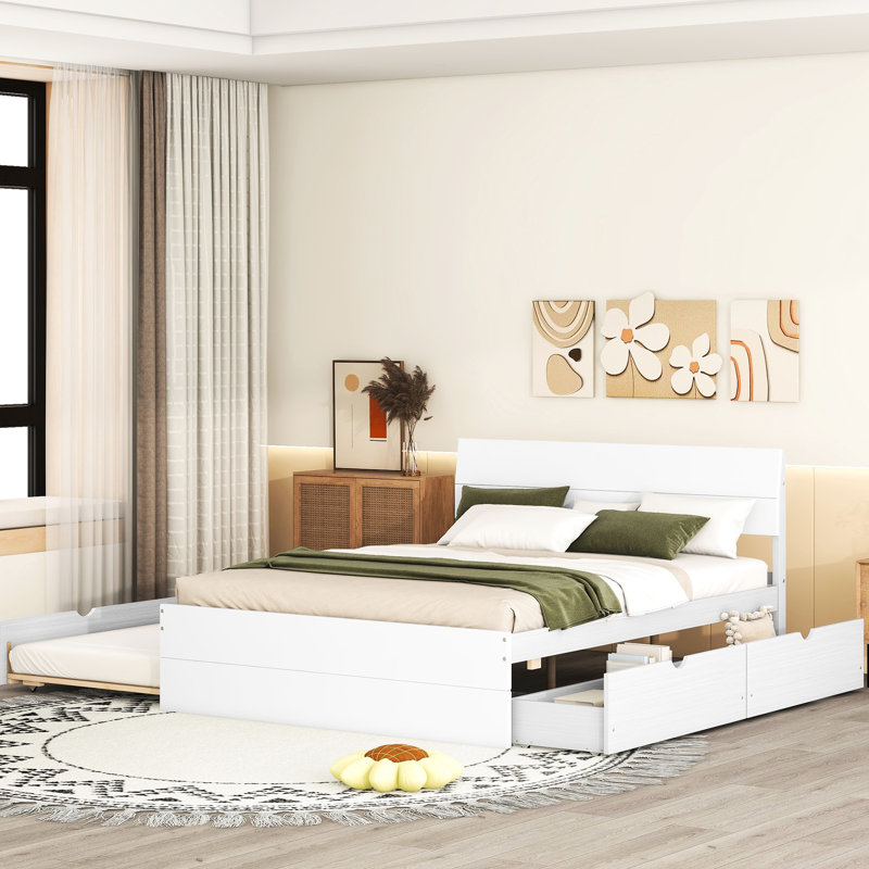 Élégant lit simple blanc crème avec lit gigogne pour lit de taille supérieure, tête de lit ultrabrillante, Twin, Blanc