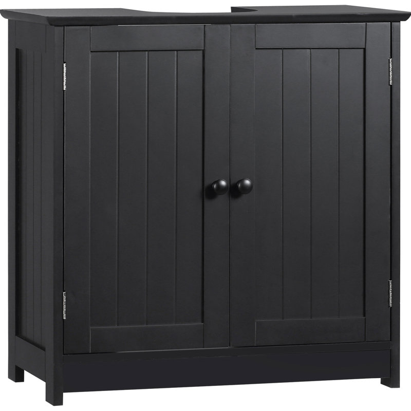 Armoire de rangement pour salle de bain à 2 portes sous le lavabo, noire - peu encombrante et robuste, s'adapte à divers articles, H 23,5 po x l 11,85 po Festival, 2 portes et tablette, présentoirs,