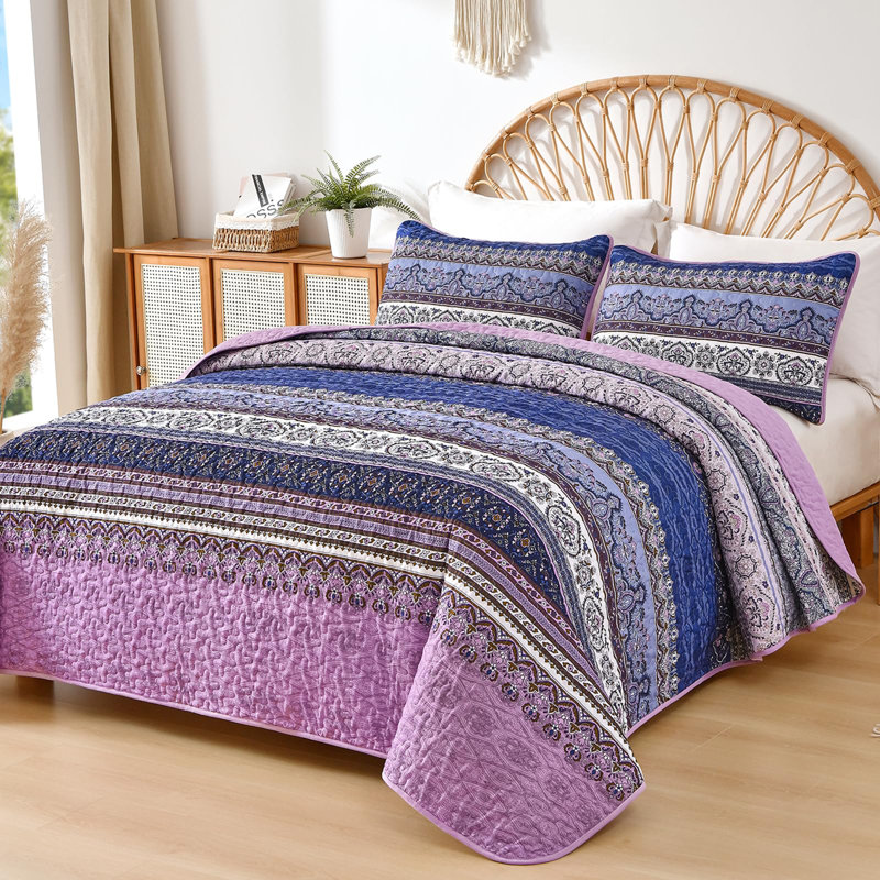 Ensemble de 3 courtepointe Boho Bohemian, Mauve, Courtepointe très grand et 2 très grandes taies 