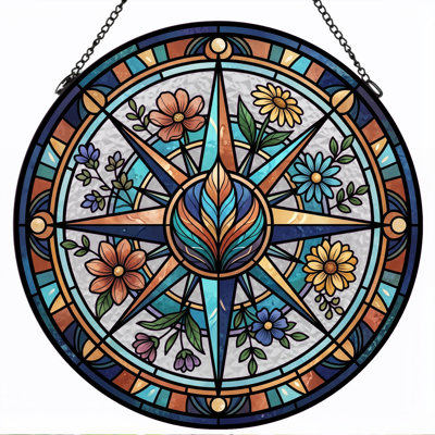 Vitrail floral boussole ， 7,8H