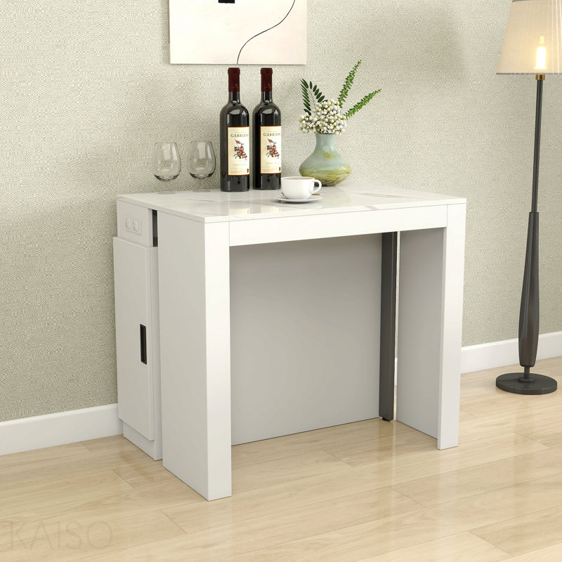 Table de salle à manger extensible moderne multifonctionnelle avec prise de courant, table extensible peu encombrante avec rangement pour les fêtes, les mariages, les réunions et les célébrations