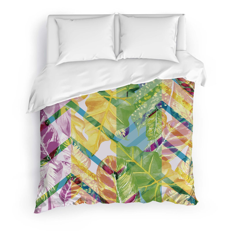Needlework Polyester Twill Duvet Cover, Twin Duvet Cover + 1 Pillow Case, Colored Leaves