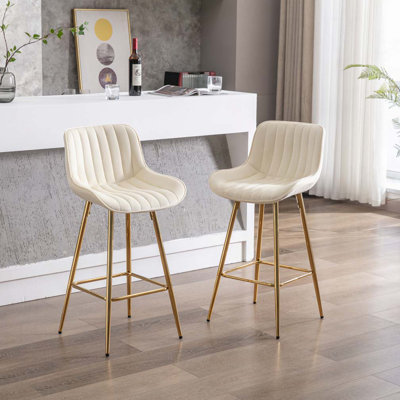 Bar Stools,with Steel Frame Footrest Velvet Fabric Golden Leg Simple Bar Stool