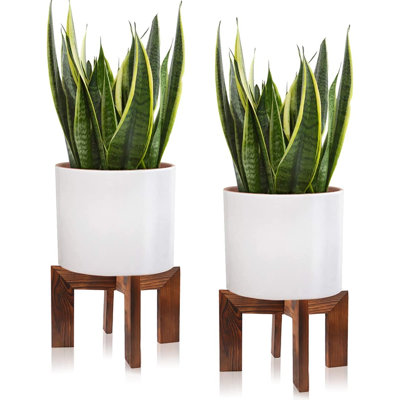 2 Pack Mi-Century Indoor/Outdoor Wood Plant Stand, Fits 5-15 Inch Pot