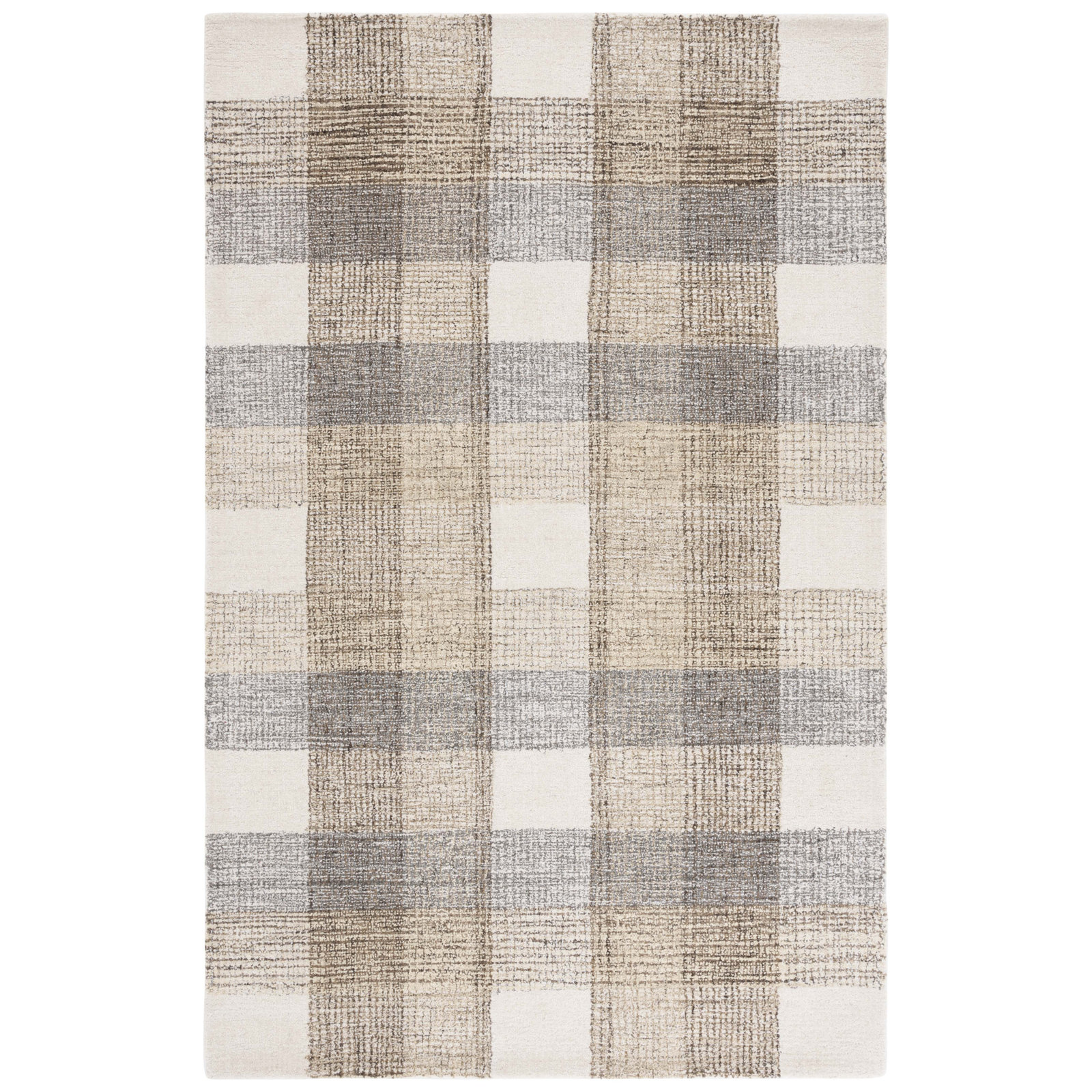 Genre Hand Tufted Wool;Cotton Plaid Rug, Square 6'