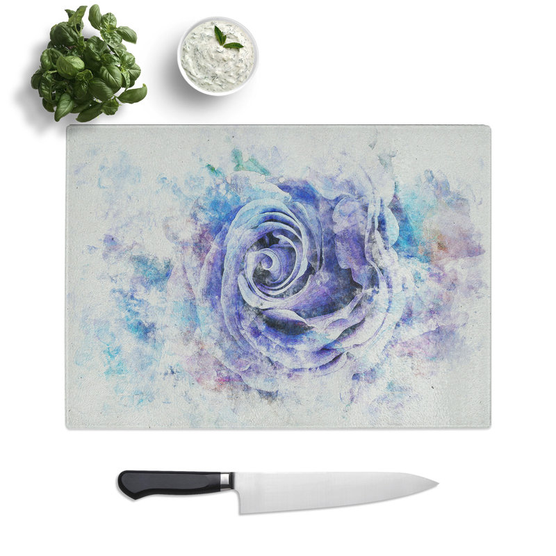 Tempered Glass Lilac Rose in Chopping Board, 28.5 cm x 39 cm