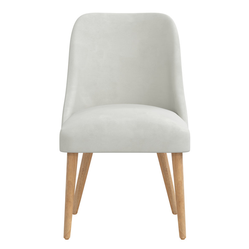 Chaise en bois massif Lozelle, Bois naturel, Velours performance gris clair Bella