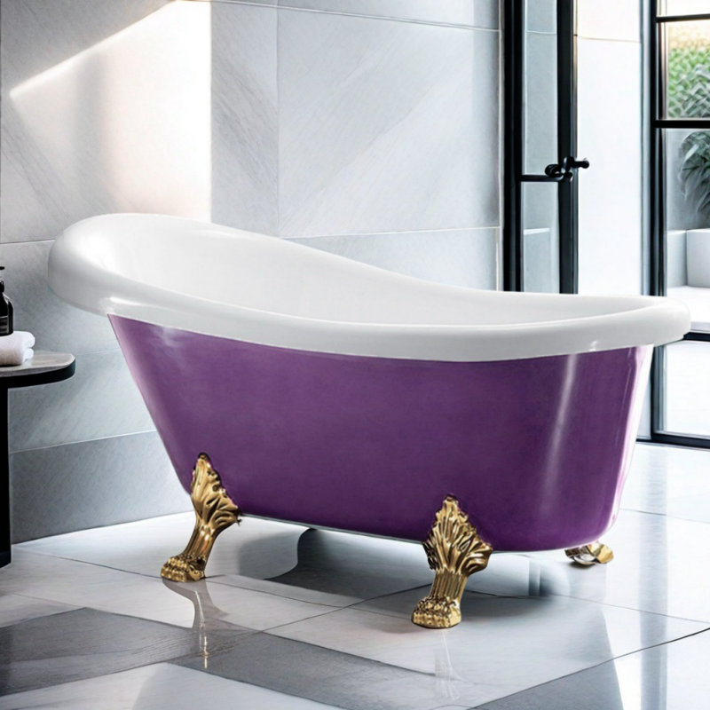 Simple and Modern Acrylic Bathtub, White/Purple/Gold