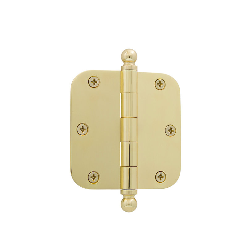 Nostalgic Warehouse 3.5" x 3.5" Ball Tip Residential Hinge with 5/8" Radius Corners, Polished Brass