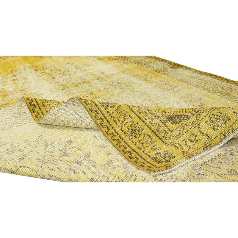 5.4x8.7 Ft Room Size Authentic Hand Knotted Turkish Wool Area Rug Over-Dyed in Yellow