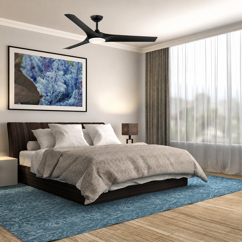 Gossamer 52'' Indoor Ceiling Fan with Light and Remote, Ceiling Fan with LED Light Kit, Modern 3-Blade Design, Quiet 6-Speed DC Motor - Matte Black