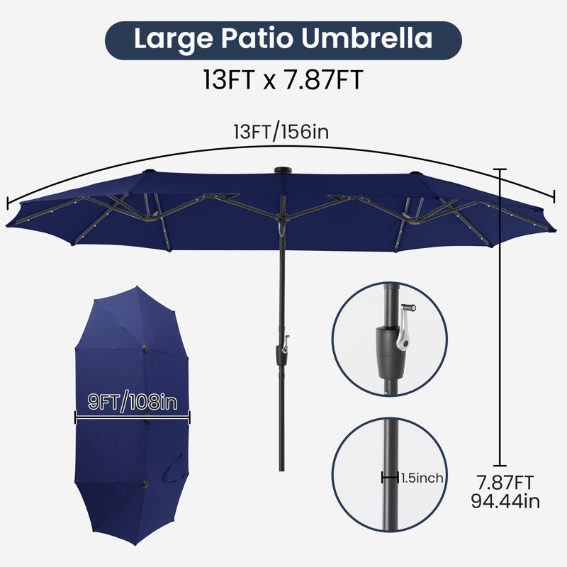 Parasol de marché lumineux à DEL 13 pi, Bleu