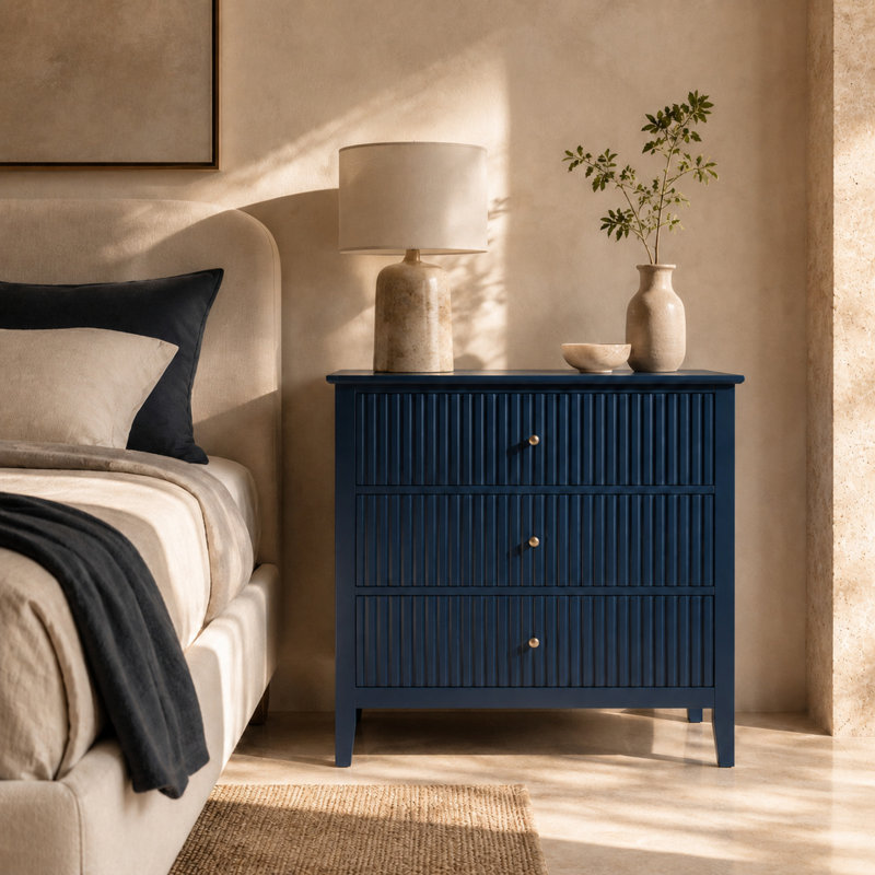 Commode 3 tiroirs 32 "avec façades cannelées, Blue