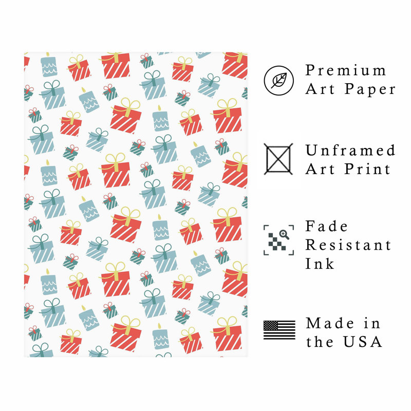 «Holiday Christmas Presents Pattern I», reproduction d'art moderne sans cadre, H 36 po x l 24 po