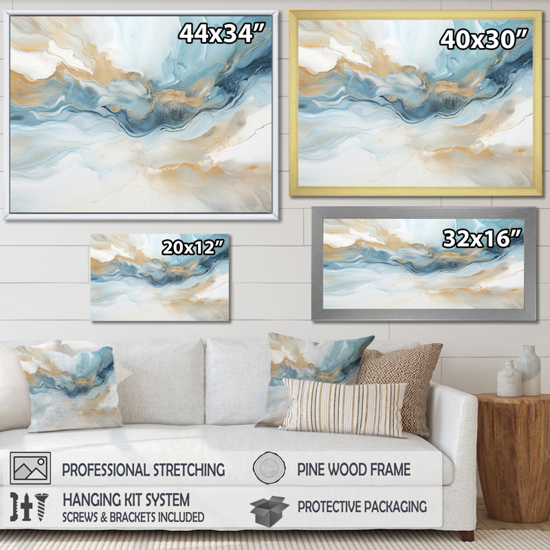 Blue Storm Charm Liquid Art I - Storms Wall Art, Gold Single Picture Framed, 16" H x 32" W x 1" D
