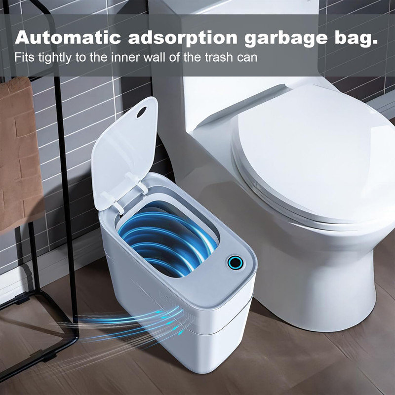 White Plastic Touchless Motion Sensor Trash Can, 3.8 Gallons