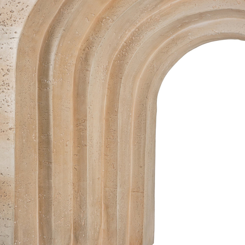 32.3x14.2x29.9" Modern Arched Sculptural Console Table with Beige Faux Travertine Finish