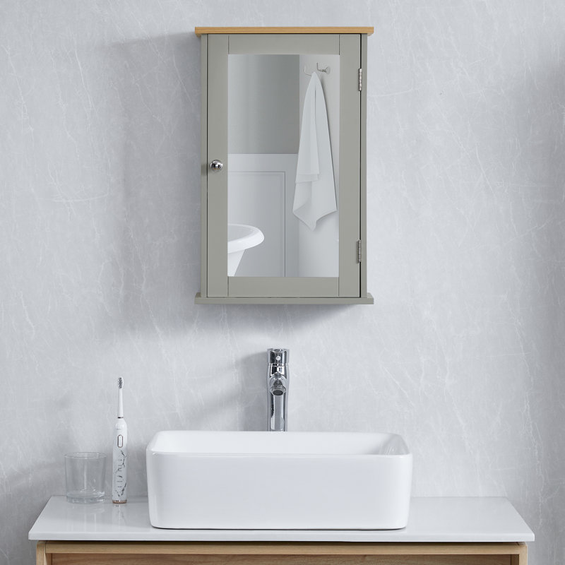 34cm x 53cm Surface Mount Mirror Cabinet, Grey