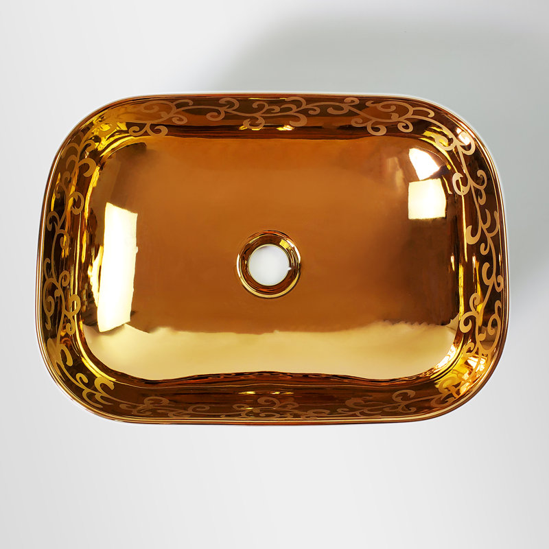 Lavabo de salle de bain à vasque circulaire en porcelaine vitrifiée Imperial, Rose doré