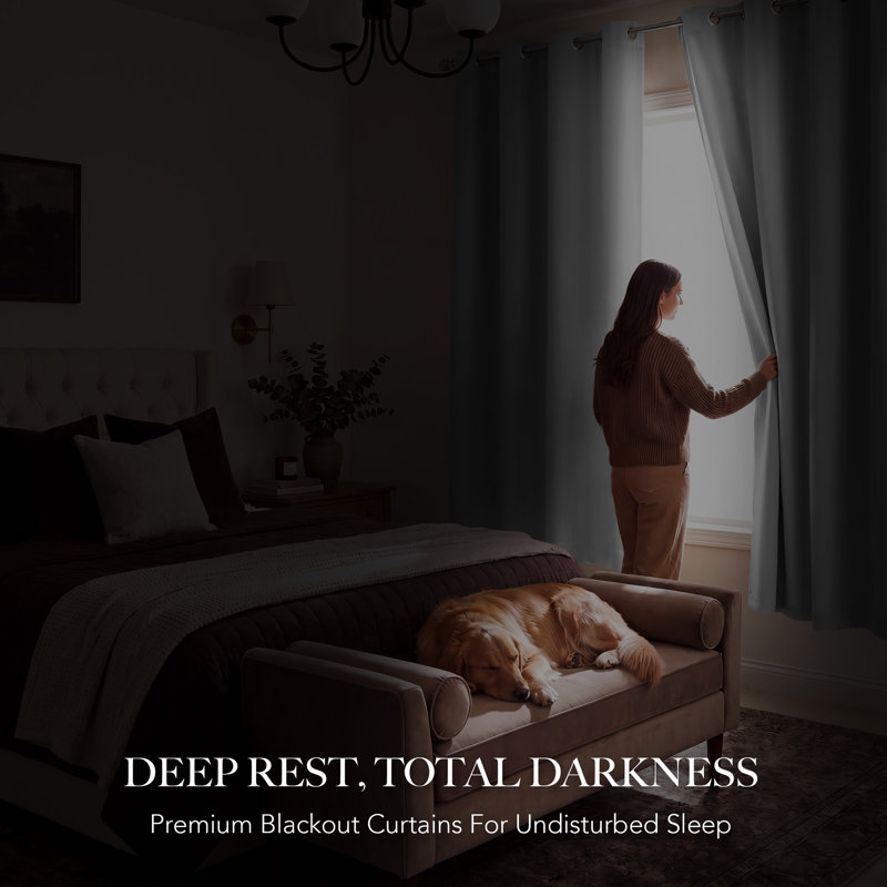 100% Blackout Window Curtain Panels, Cold and Full Light Blocking Drapes with Black Liner for Bedroom, Thermal Insulated Draperies, 2 Pieces