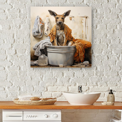 «Kangaroo Laundry» brun et blanc - Art mural