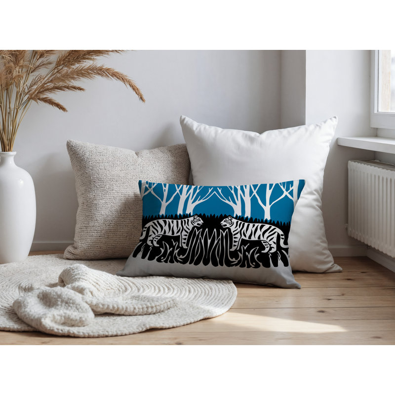 Oreiller rectangulaire réversible intérieur / extérieur Maka Tiger, Turquoise, H 25 po x l 18 po