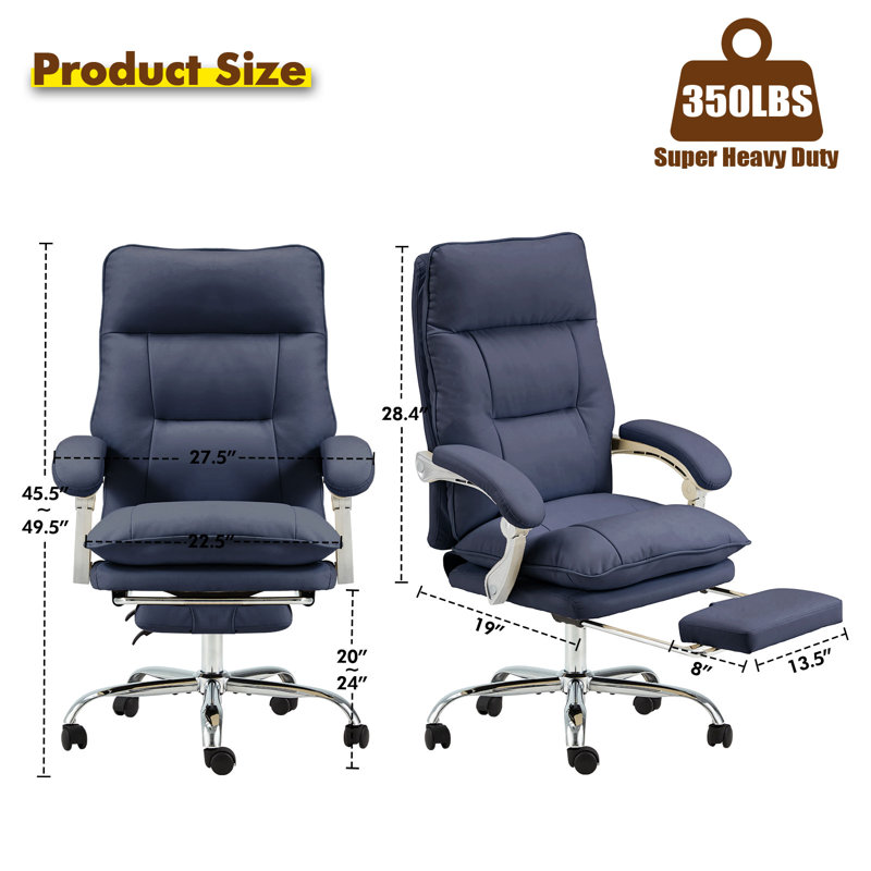Executive Office Chair With Footrest 350 Lbs, Blue