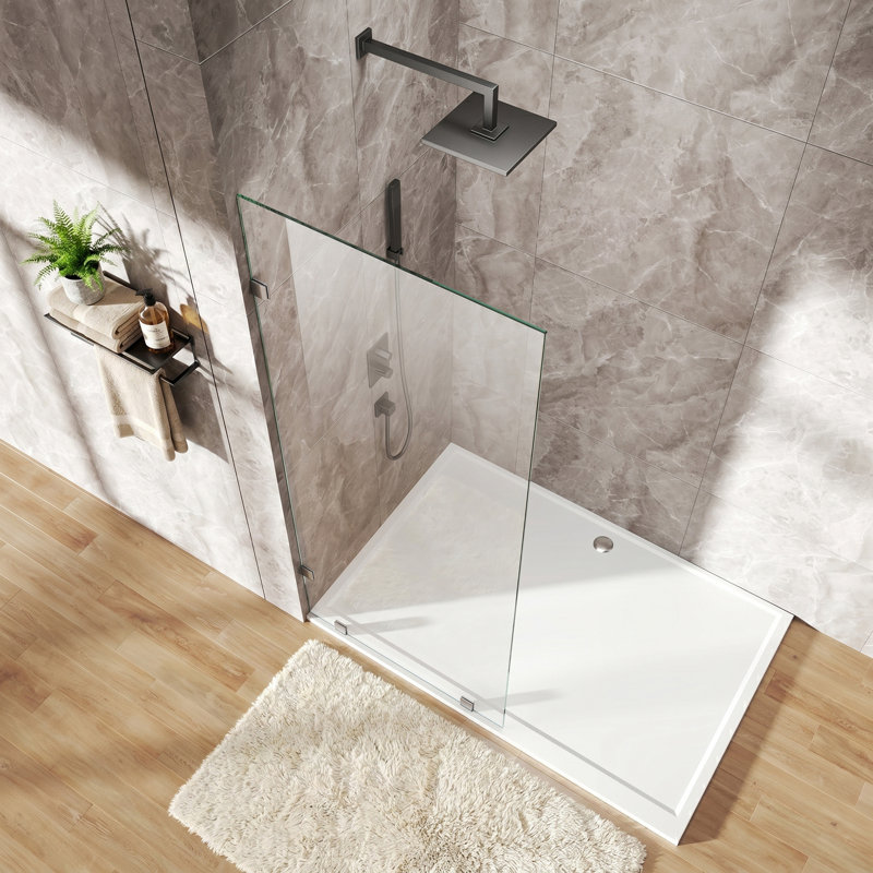 Écran de douche sans cadre de 36 po x l 80 po avec verre trempé de 3/8 po (10 mm) transparent, résistant à l'explosion et nickel brossé