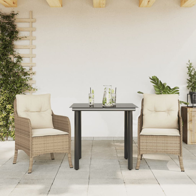 Ensemble repas avec coussins en rotin Vidaxl, Crème/beige, H 29,1 po x l 31,5 po x P 31,5 po, 2