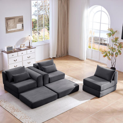Ensemble de canapé modulaire rembourré de canapé de salon modulaire en L de 100 po avec 5 coussins, canapé-lit bricolage pour salon, appartement, chambre à coucher, gris