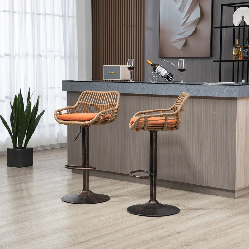 Ensemble de 2 tabourets de bar modernes pivotants avec repose-pieds pour cuisine, Orange