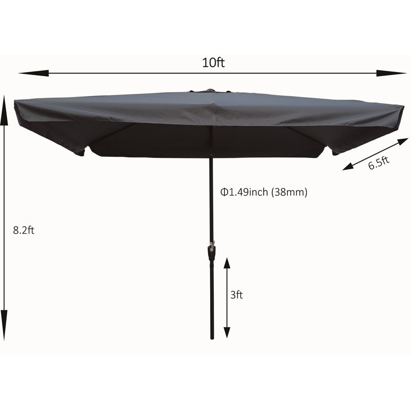 Parasol imperméable d'extérieur 10 x 6,5 pi avec manivelle et bouton-poussoir inclinable pour le jardin, la piscine et le marché