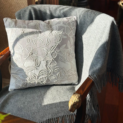 Golden Flowers Cotton Embroidered Cushion 18x18"