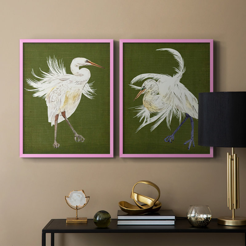 Reproduction encadrée HeronPlumageI-Premium - prête à être accrochée - aucun clou requis - aucun clou requis, Rose
