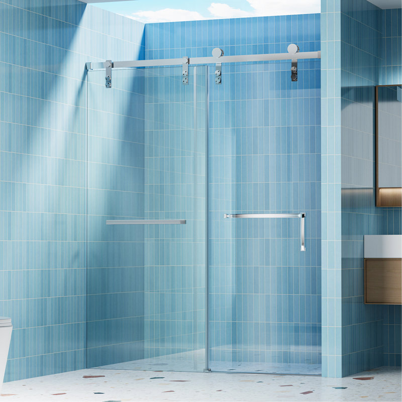 Porte de douche sans cadre l 60 po x H 76 po, Chrome chrome