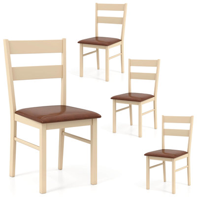 Wooden Dining Chair With Rubber Wood Frame Padded Seat For Kitchen