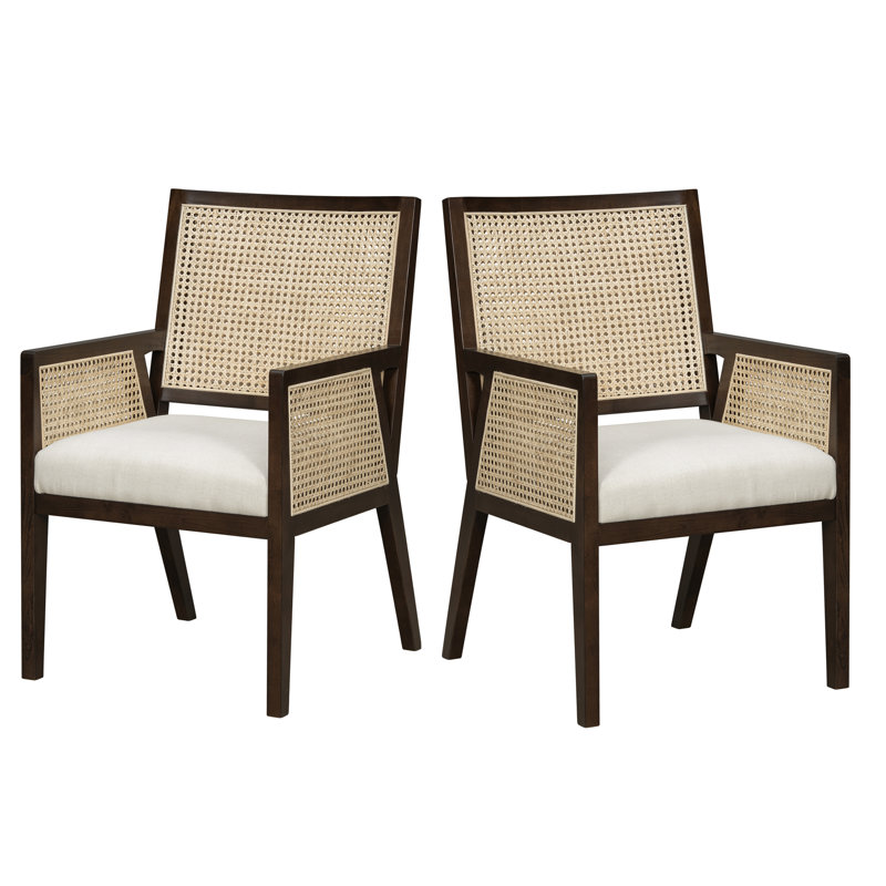 Chaise de salle à manger rembourrée Calira, Coussin beige / structure brun foncé