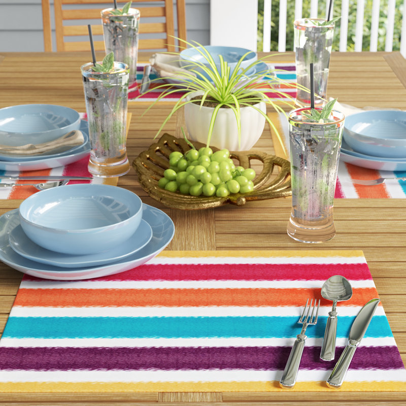 Synthia Polyester Striped Rectangle Placemat, Yellow