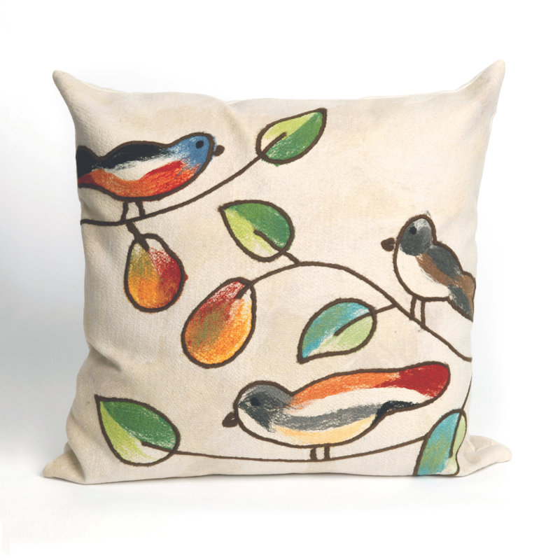  Song Birds Outdoor Square Pillow Cover & Insert, 20" x 20", Cream