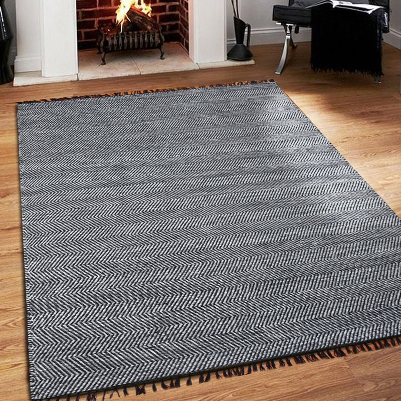 Nevitt Wool Geometric Indoor Rug, Rectangle 4'10" x 7'10", Black/Gray