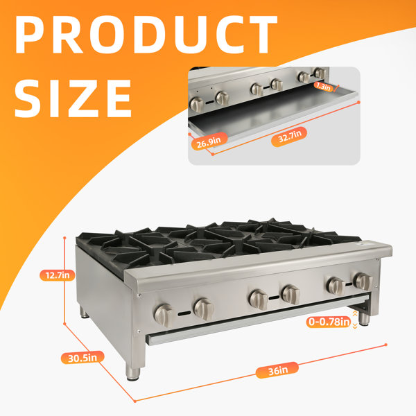 KICHKING 6 Burners GAS Stove, Commercial Hot Plate, Wok Countertop Commercial Range, 168000 BTU KICHKING