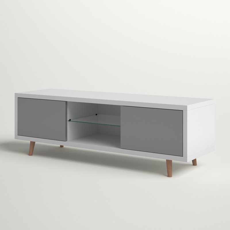 Aguirre Unfinished TV Stand for TVs up to 55", White Matte/Grey Gloss