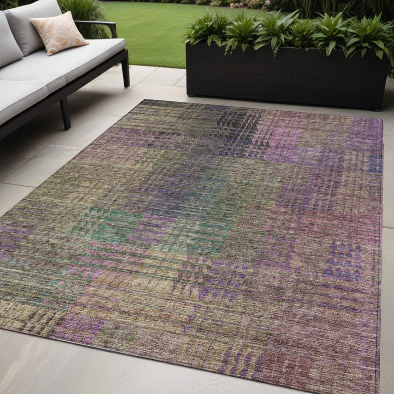 Tapis extérieur lavable abstrait vert olive 5 pi x 8 pi prune