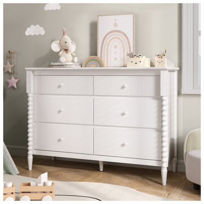 6 Drawer Dresser, Baby Dresser With Storage, Wide Chest Of Drawers For Nursery, Bedroom, White by Corrigan Studio