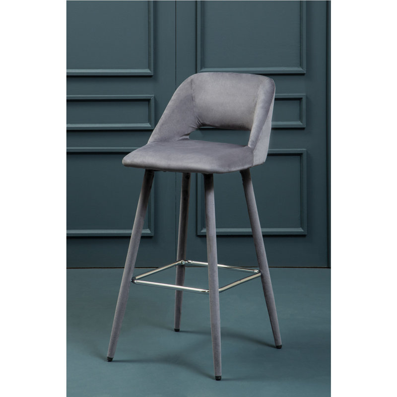Upholstered Counter Stool with Metal Frame, Grey, Grey