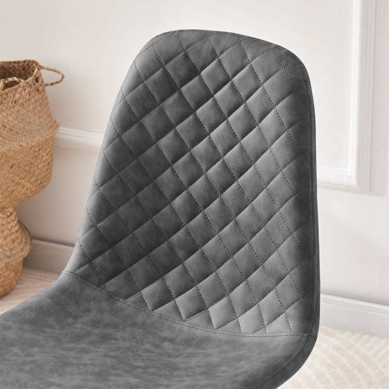 Wales Modern Upholstered Faux Leather Dining Chair, Dark Grey, Black